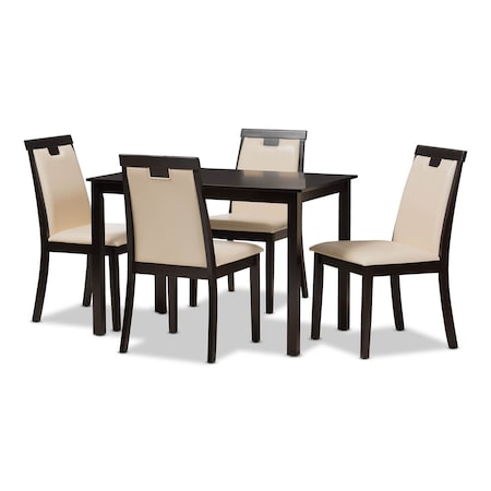 Baxton Studio Evelyn Beige Upholstered and Brown Finished 5-Piece Dining Set 142-8033-8026
